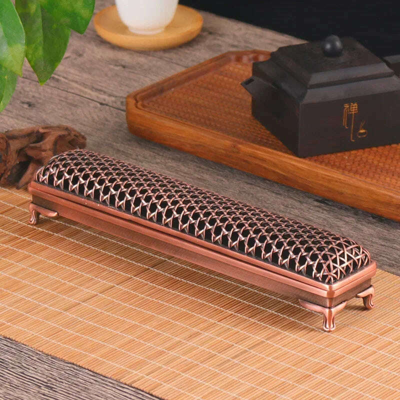 KIMLUD, YXY Chinese Style Woven Hollow Incense Burner Metal for Sandalwood OUD 21cm Incense Sticks Holder Zen Home Decor Line Stick Base, B, KIMLUD Womens Clothes