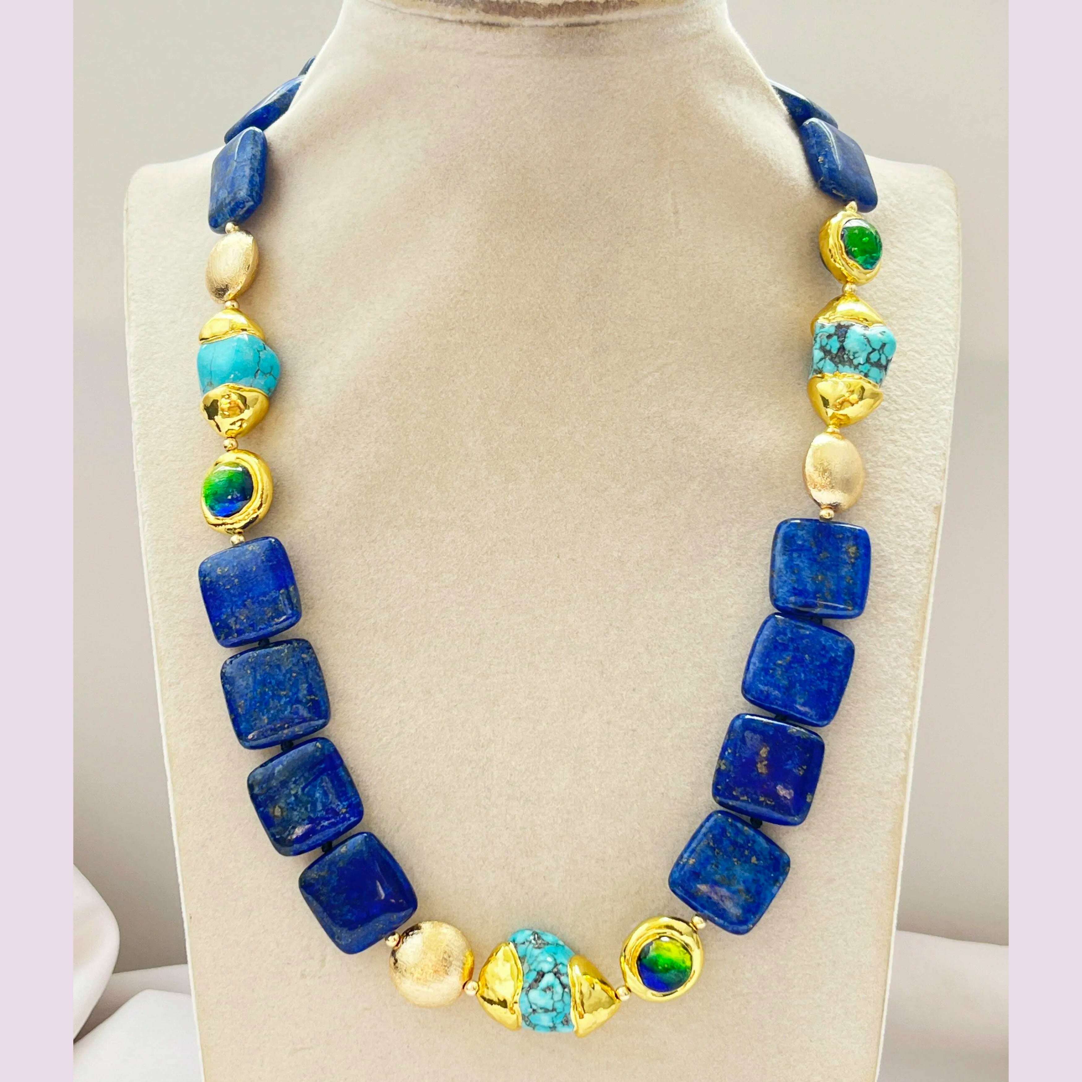 KIMLUD, Z13269 Baroque Turquoise Lapis Lazuli Necklace Earring, necklace, KIMLUD APPAREL - Womens Clothes