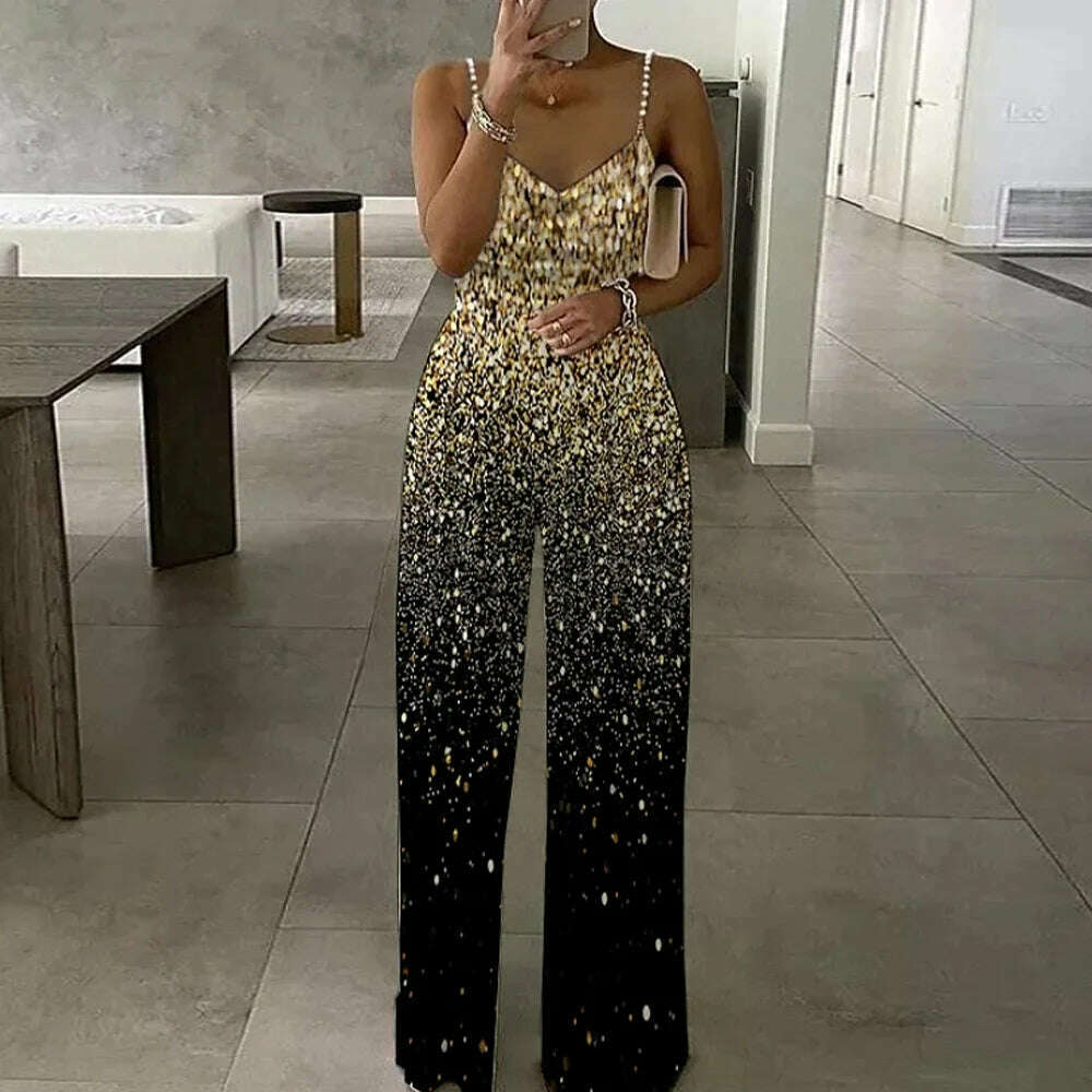 KIMLUD, Zabrina Jumpsuits Overalls New Womens Printed Sleeveless Sexy Strapless Jumpsuit Pants Fashion Straps Sequins Gold Night Evening, Gold / S, KIMLUD APPAREL - Womens Clothes