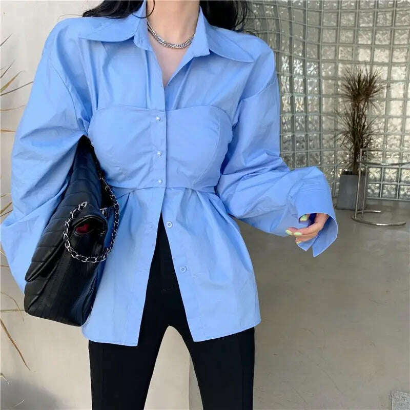 KIMLUD, Zadily 2024 Spring Office Lady Long Sleeve Women Blue Shirt Korea Style Button Up Ladies Blouse Work Female Clothing Tops, Blue / XL, KIMLUD APPAREL - Womens Clothes