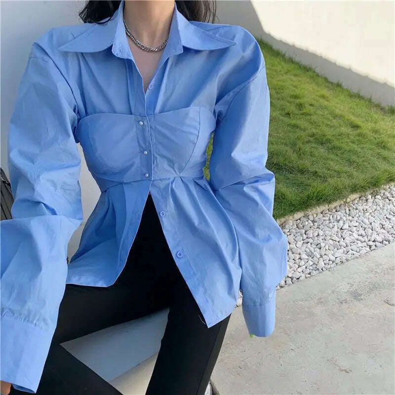 KIMLUD, Zadily 2024 Spring Office Lady Long Sleeve Women Blue Shirt Korea Style Button Up Ladies Blouse Work Female Clothing Tops, KIMLUD Womens Clothes