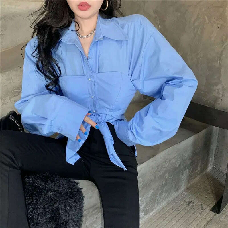 KIMLUD, Zadily 2024 Spring Office Lady Long Sleeve Women Blue Shirt Korea Style Button Up Ladies Blouse Work Female Clothing Tops, KIMLUD Womens Clothes