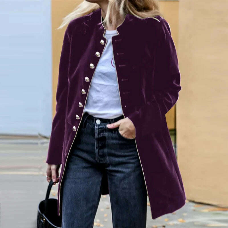 KIMLUD, ZANZEA  2023 Winter Vintage Women Coat Casual Stand Collar Buttons JacketsOversized Solid Retro Elegant Long Sleeve Outerwear, KIMLUD Women's Clothes