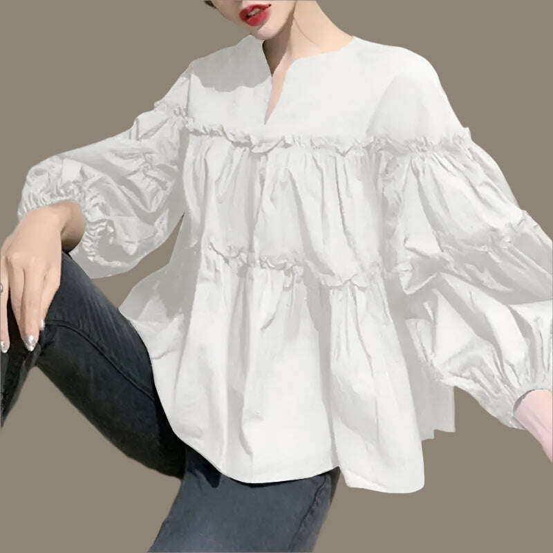 KIMLUD, ZANZEA Fashion Women Long Puff Sleeve Blouse Autumn Spring Eelgant Shirt Ruffles Blusas Femininas Mujer Party Work Tops Tunic, KIMLUD Womens Clothes