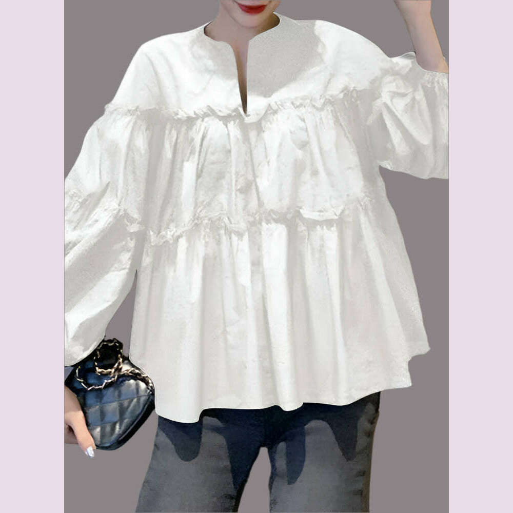 KIMLUD, ZANZEA Fashion Women Long Puff Sleeve Blouse Autumn Spring Eelgant Shirt Ruffles Blusas Femininas Mujer Party Work Tops Tunic, KIMLUD Womens Clothes