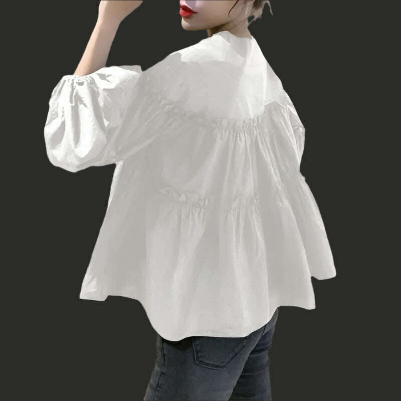 KIMLUD, ZANZEA Fashion Women Long Puff Sleeve Blouse Autumn Spring Eelgant Shirt Ruffles Blusas Femininas Mujer Party Work Tops Tunic, KIMLUD Womens Clothes