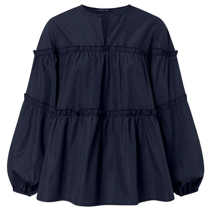 KIMLUD, ZANZEA Fashion Women Long Puff Sleeve Blouse Autumn Spring Eelgant Shirt Ruffles Blusas Femininas Mujer Party Work Tops Tunic, KIMLUD Womens Clothes
