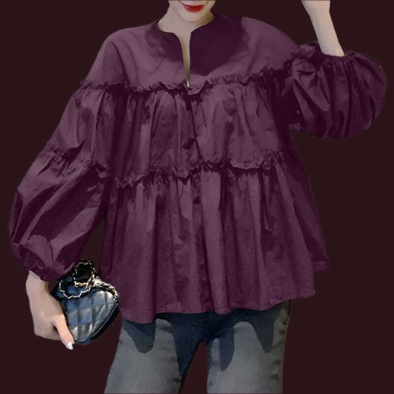 KIMLUD, ZANZEA Fashion Women Long Puff Sleeve Blouse Autumn Spring Eelgant Shirt Ruffles Blusas Femininas Mujer Party Work Tops Tunic, M / PURPLE, KIMLUD APPAREL - Womens Clothes