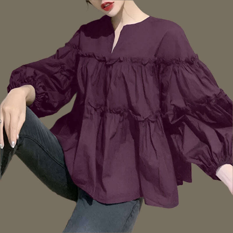 KIMLUD, ZANZEA Fashion Women Long Puff Sleeve Blouse Autumn Spring Eelgant Shirt Ruffles Blusas Femininas Mujer Party Work Tops Tunic, KIMLUD Womens Clothes