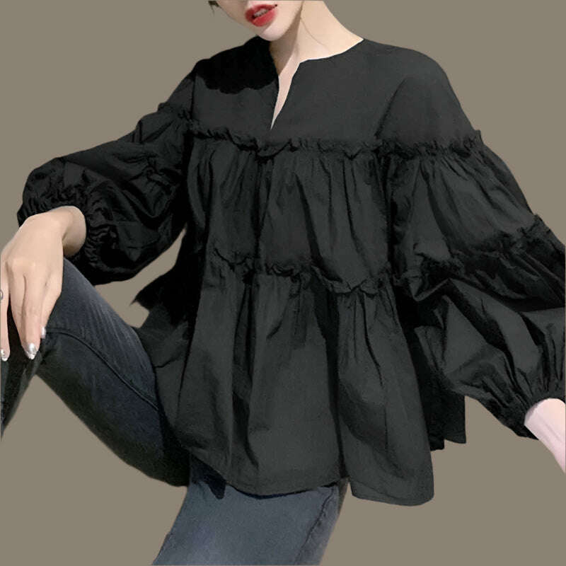 KIMLUD, ZANZEA Fashion Women Long Puff Sleeve Blouse Autumn Spring Eelgant Shirt Ruffles Blusas Femininas Mujer Party Work Tops Tunic, KIMLUD Womens Clothes