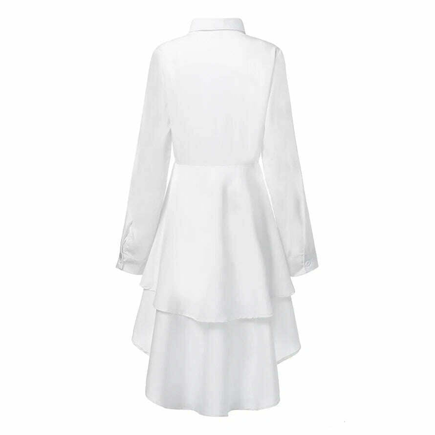 ZANZEA Fashion Women Ruffles Hem Blouse Elegant Lapel Neck Swallowtail Shirts Solid Long Sleeve High Waist Tops Irregular Blusas - KIMLUD