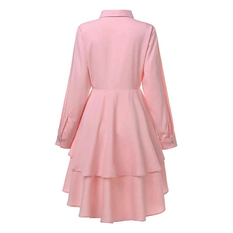 ZANZEA Fashion Women Ruffles Hem Blouse Elegant Lapel Neck Swallowtail Shirts Solid Long Sleeve High Waist Tops Irregular Blusas - KIMLUD
