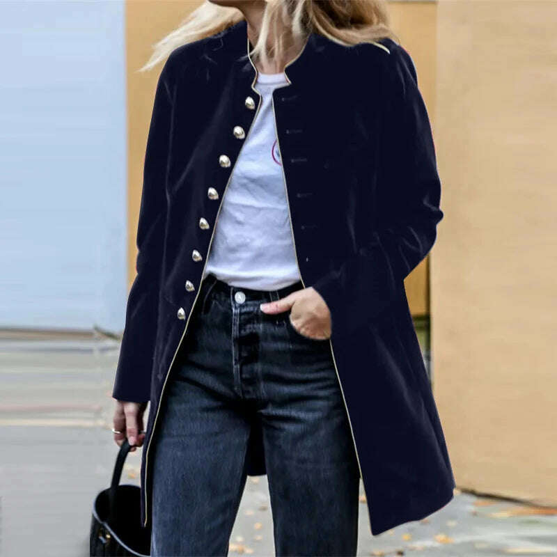 KIMLUD, ZANZEA Oversized Solid Retro Coat Vintage Women Casual Stand Collar Buttons Jackets 2023 Winter Elegant Long Sleeve Outerwear, KIMLUD Women's Clothes