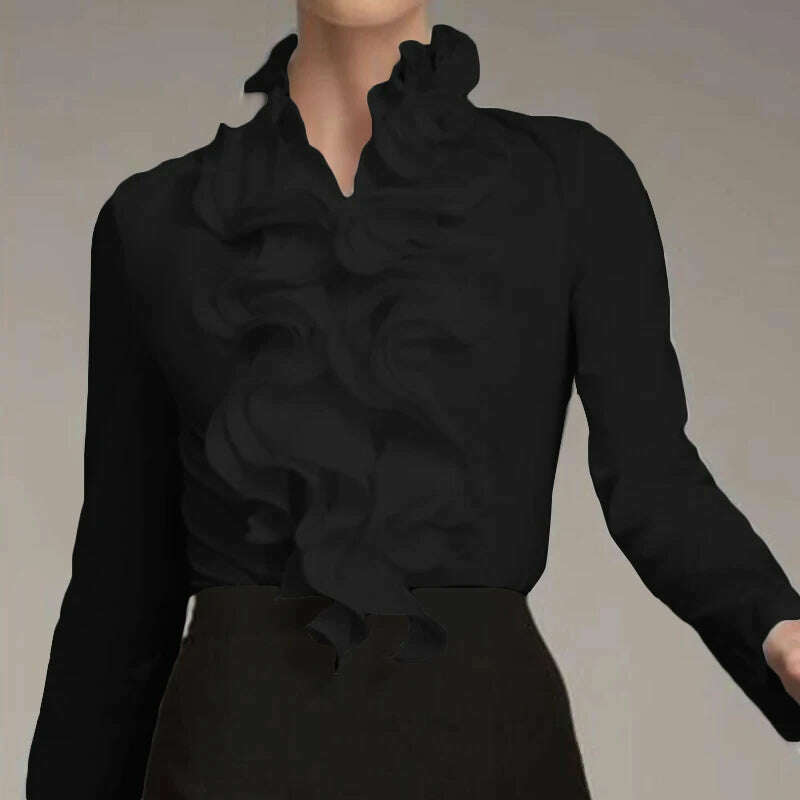 ZANZEA Spring Elegant Office Ruffles Shirts Women Long Sleeve Work Flounce Blouse Female Blusas Party Chemise Fashion Tunic Tops - KIMLUD