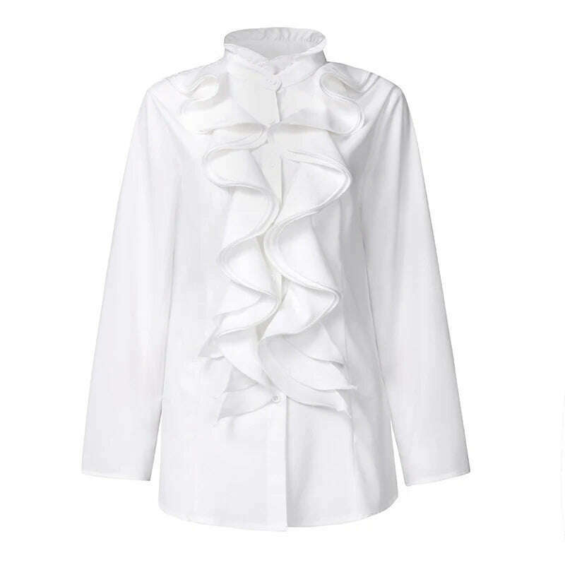 ZANZEA Spring Elegant Office Ruffles Shirts Women Long Sleeve Work Flounce Blouse Female Blusas Party Chemise Fashion Tunic Tops - KIMLUD