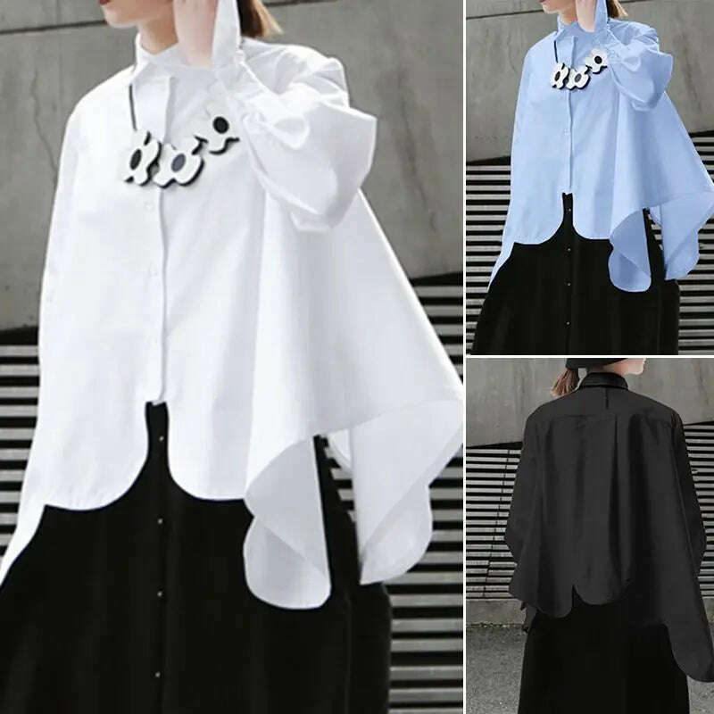 ZANZEA Women Asymmetrical Blouse Autumn Spring Fashion Shirt Long Sleeve Blusas Female Casual Work Holiday Tops Buttons Chemise - KIMLUD
