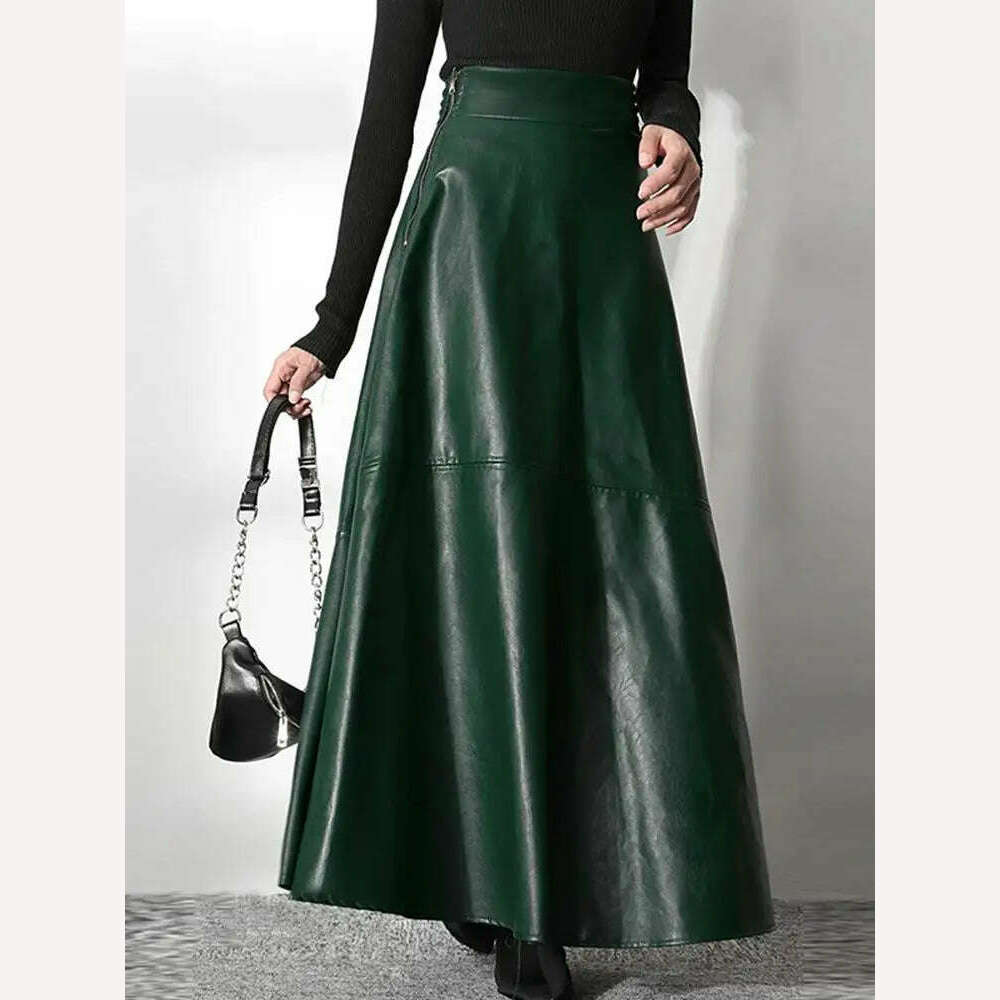 KIMLUD, ZANZEA Women's PU Leather Maxi Skirt 2023 Spring Elegant OL Long Saias Fashion Solid Mujer Faldas Casual High Waist Zipper Jupe, KIMLUD Womens Clothes