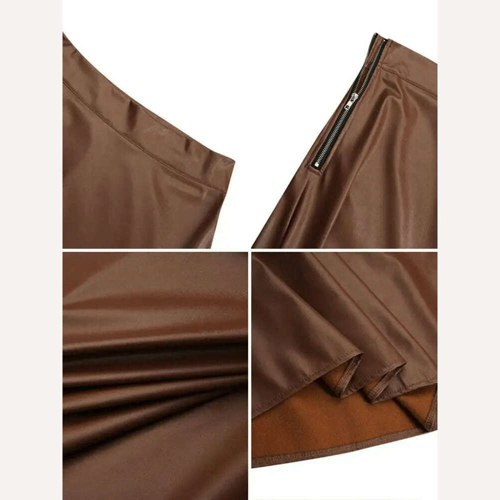 KIMLUD, ZANZEA Women's PU Leather Maxi Skirt 2023 Spring Elegant OL Long Saias Fashion Solid Mujer Faldas Casual High Waist Zipper Jupe, KIMLUD Womens Clothes