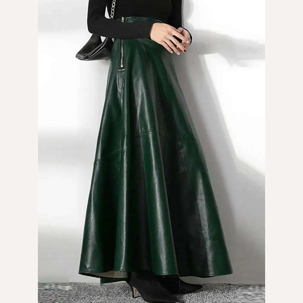 KIMLUD, ZANZEA Women's PU Leather Maxi Skirt 2023 Spring Elegant OL Long Saias Fashion Solid Mujer Faldas Casual High Waist Zipper Jupe, green / M, KIMLUD Womens Clothes