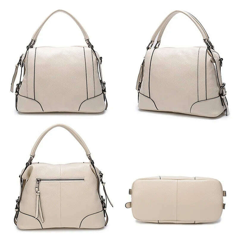 KIMLUD, Zency Luxury Design Female Handbag Soft Genuine Leather Women Top-handle Bag Large Capacity High Quality Shoulder Bag, KIMLUD Women's Clothes