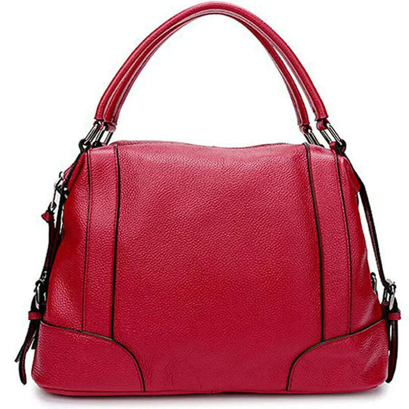 KIMLUD, Zency Luxury Design Female Handbag Soft Genuine Leather Women Top-handle Bag Large Capacity High Quality Shoulder Bag, Burgundy, KIMLUD Women's Clothes