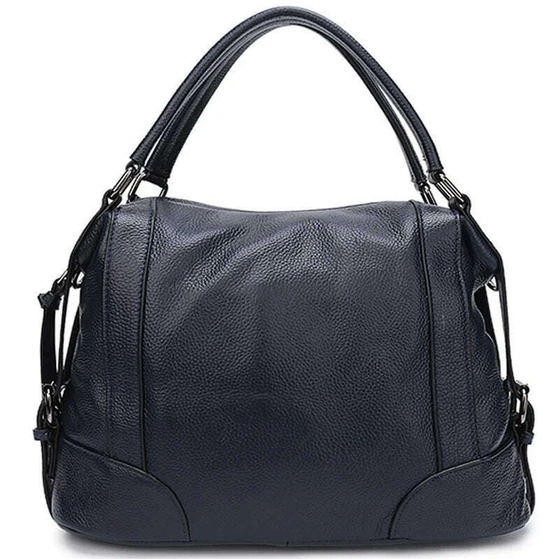 KIMLUD, Zency Luxury Design Female Handbag Soft Genuine Leather Women Top-handle Bag Large Capacity High Quality Shoulder Bag, Dark Blue, KIMLUD Women's Clothes