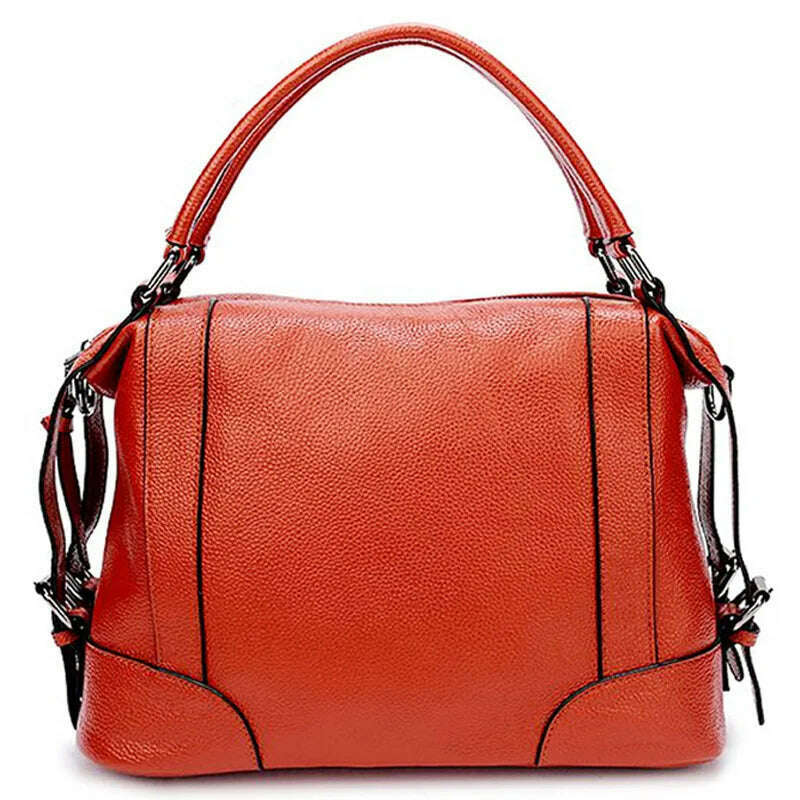 KIMLUD, Zency Luxury Design Female Handbag Soft Genuine Leather Women Top-handle Bag Large Capacity High Quality Shoulder Bag, Brown, KIMLUD Women's Clothes