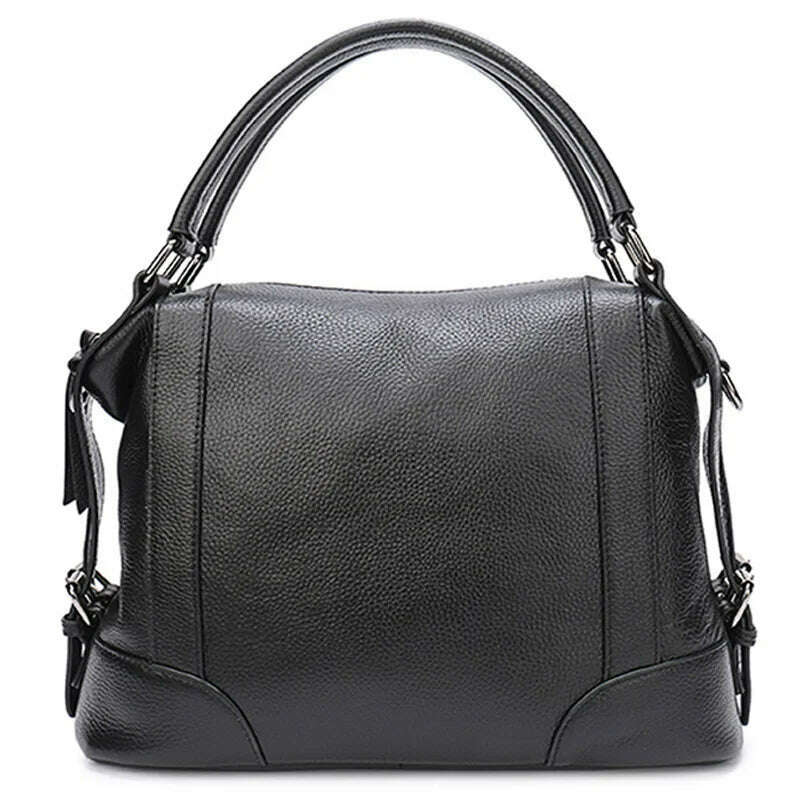 KIMLUD, Zency Luxury Design Female Handbag Soft Genuine Leather Women Top-handle Bag Large Capacity High Quality Shoulder Bag, Black, KIMLUD Women's Clothes
