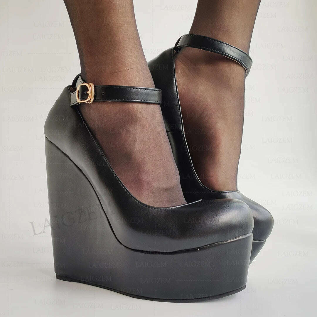 KIMLUD, ZHIMA Women Pumps Platform Wedges Faux Leather Round Toe High Heels Sandals Ladies Party Shoes Woman Large Size 39 41 42 45 48, KIMLUD Women's Clothes