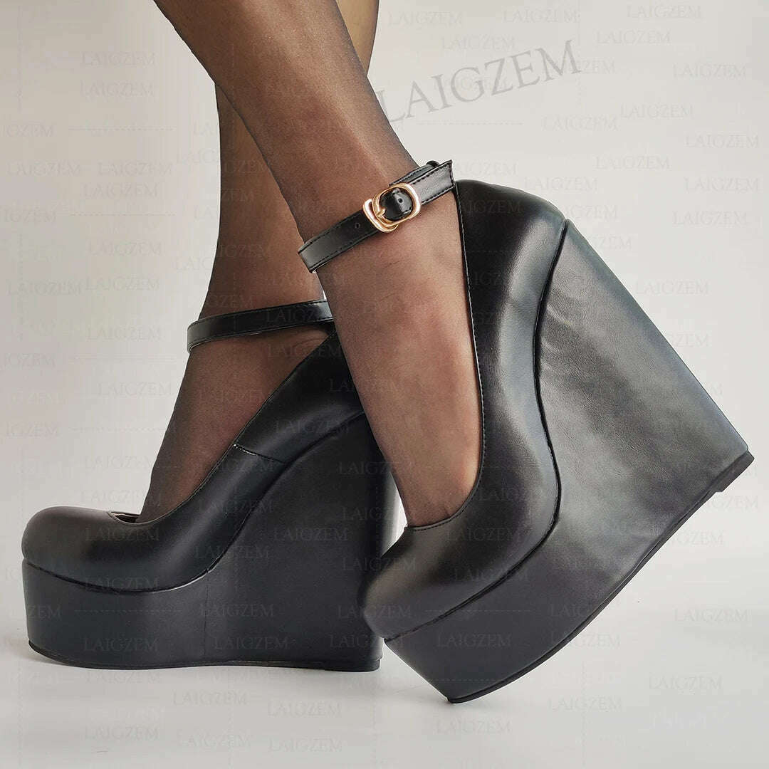 ZHIMA Women Pumps Platform Wedges Faux Leather Round Toe High Heels Sandals Ladies Party Shoes Woman Large Size 39 41 42 45 48 - KIMLUD