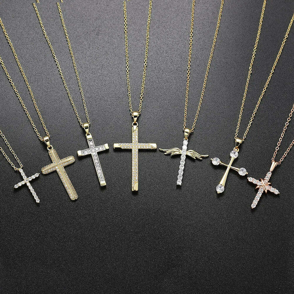 KIMLUD, ZHOUYANG Pendant Necklace For Women Luxury Zircon Cross Light Gold Color Kpop Choker Chain Christmas Gift Jewelry Wholesale N221, KIMLUD Womens Clothes