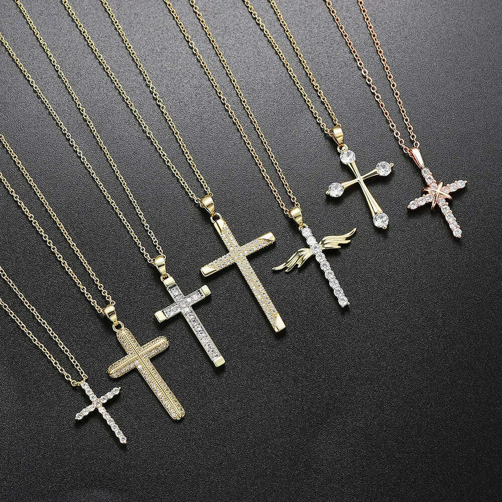 KIMLUD, ZHOUYANG Pendant Necklace For Women Luxury Zircon Cross Light Gold Color Kpop Choker Chain Christmas Gift Jewelry Wholesale N221, KIMLUD Womens Clothes