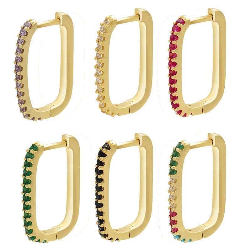 KIMLUD, ZHUKOU gold color rectangle small hoop earrings CZ crystal women hoop earrings 2020 fashion Jewelry wholesale VE286, KIMLUD Women's Clothes
