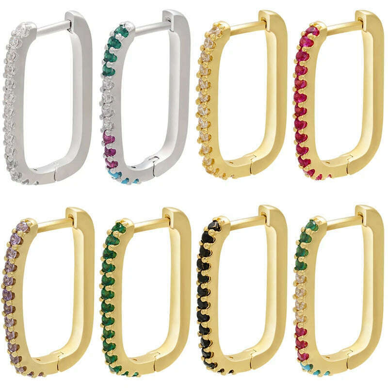 KIMLUD, ZHUKOU gold color rectangle small hoop earrings CZ crystal women hoop earrings 2020 fashion Jewelry wholesale VE286, KIMLUD Women's Clothes