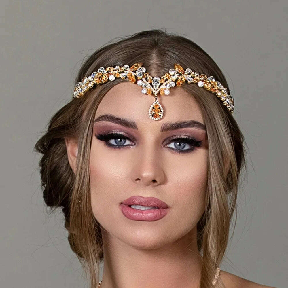 Zircon Wedding Headband Bride Tiaras Water Drop Bridal Hair Accessories Crystal Crown Forehead Women Hairband Girl Jewelry - KIMLUD