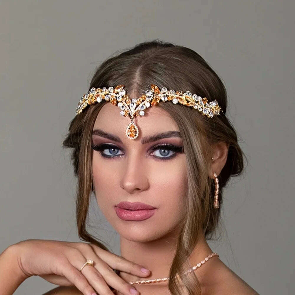 Zircon Wedding Headband Bride Tiaras Water Drop Bridal Hair Accessories Crystal Crown Forehead Women Hairband Girl Jewelry - KIMLUD