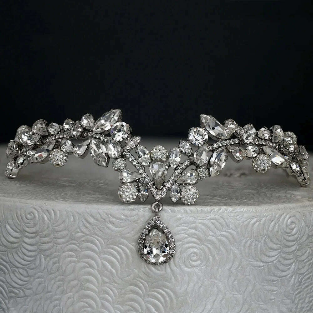 Zircon Wedding Headband Bride Tiaras Water Drop Bridal Hair Accessories Crystal Crown Forehead Women Hairband Girl Jewelry - KIMLUD