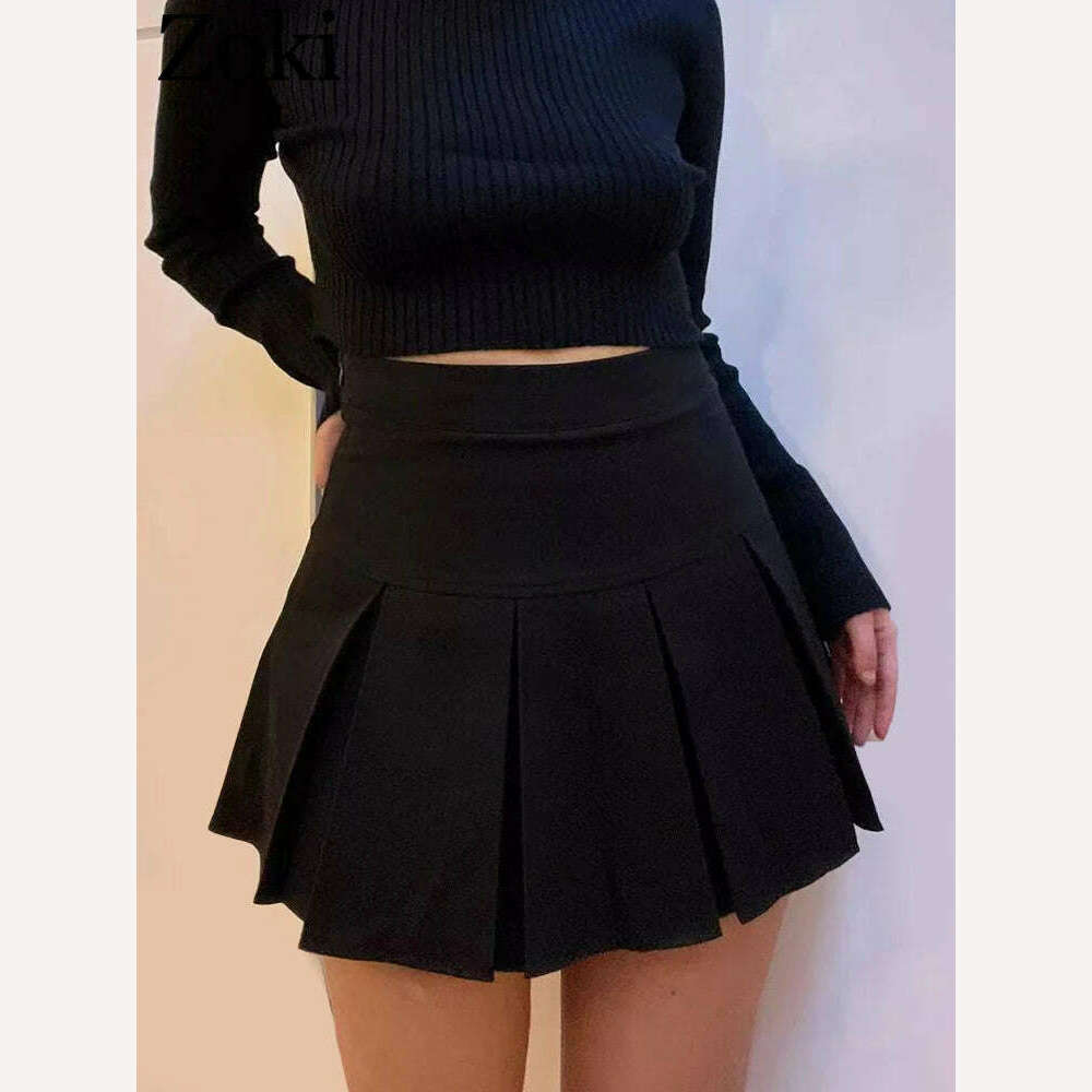 ZOKI Vintage Gray Pleated Skirt Women Kawaii High Waist Mini Skirts Korean Fashion School Uniform Harajuku Streetwear Spring - KIMLUD