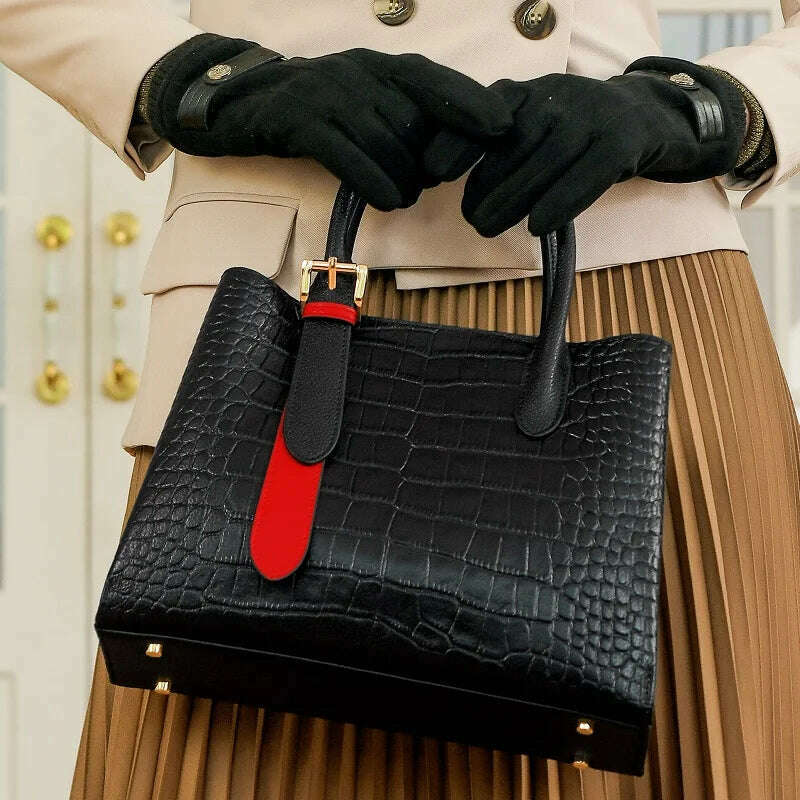 KIMLUD, ZOOLER Brand Full 100% Genuine Leather Women Tote Bags Luxury Shoulder bags Crocodile Purses Cow Leather Handbags Colors, KIMLUD Women's Clothes