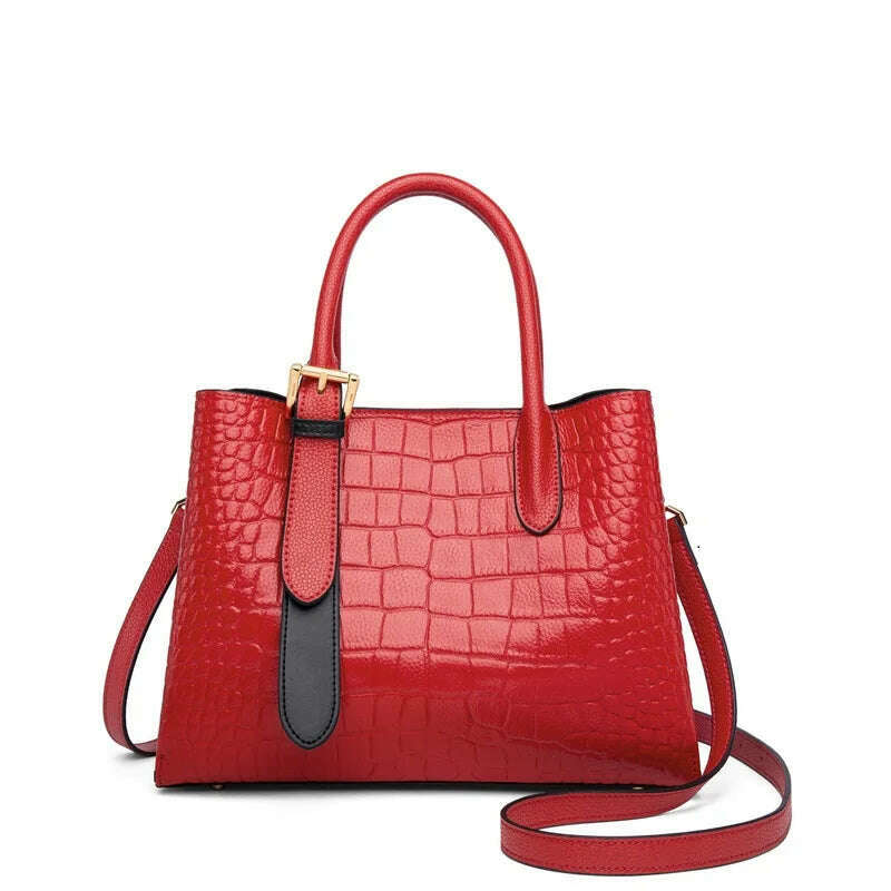 KIMLUD, ZOOLER Brand Full 100% Genuine Leather Women Tote Bags Luxury Shoulder bags Crocodile Purses Cow Leather Handbags Colors, pattern red / M / CHINA, KIMLUD Women's Clothes