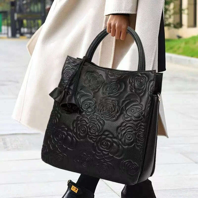 KIMLUD, ZOOLER Full 100% Real Leather Women Hand Bags Trendy Ladies Cow Skin Handbag  Luxury Designer Big Totes Formal Black#YC225, KIMLUD Womens Clothes