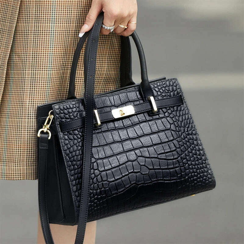 KIMLUD, ZOOLER Luxury Brand Genuine Leather  Top-Handle Bags New Handbags for Women Trend 2023 Leather Tote Bag Black Designer #wg383, KIMLUD Women's Clothes